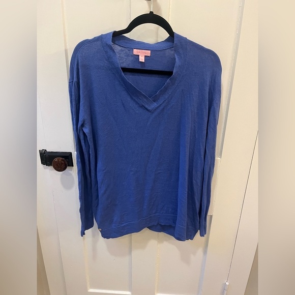 Lilly Pulitzer Blaine Tunic Sweater in Bekon Blue Linen / Cotton Blend Medium - Picture 2 of 9